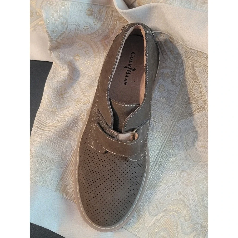 Cole Haan Kids Suede Perforated Oxford Shoes Olive Green Size 2 Hook Loop Strap
